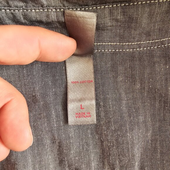 District Made Long Sleeve Washed Woven Workshirt, L, Grey - Picture 11 of 13